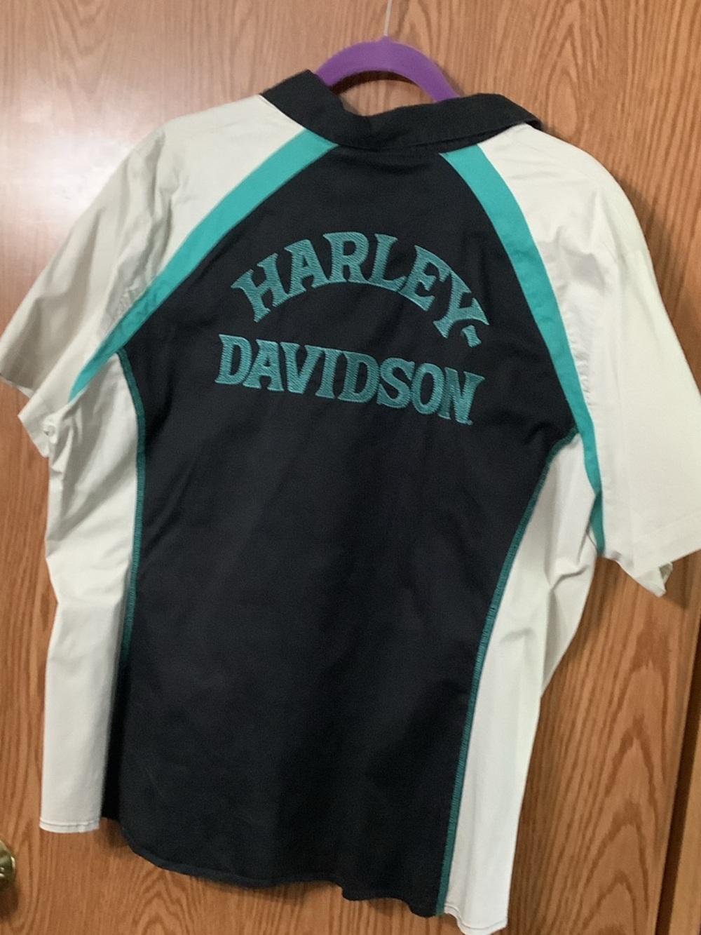Harley-Davidson Black, Teal & White Zip-Up Short Sleeve Shirt - Picture 4 of 4